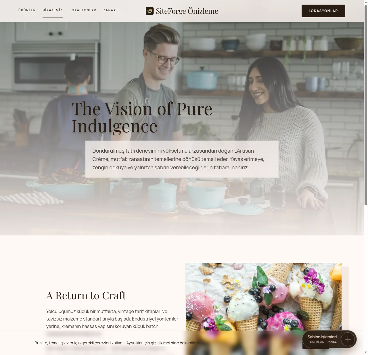 SiteForge hikâye sayfası — marka anlatımı